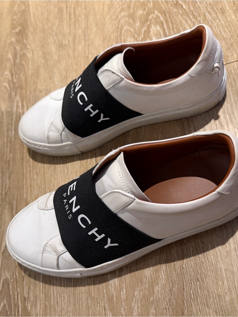 Givenchy White Leather Slip-On Sneakers with Black Logo Strap